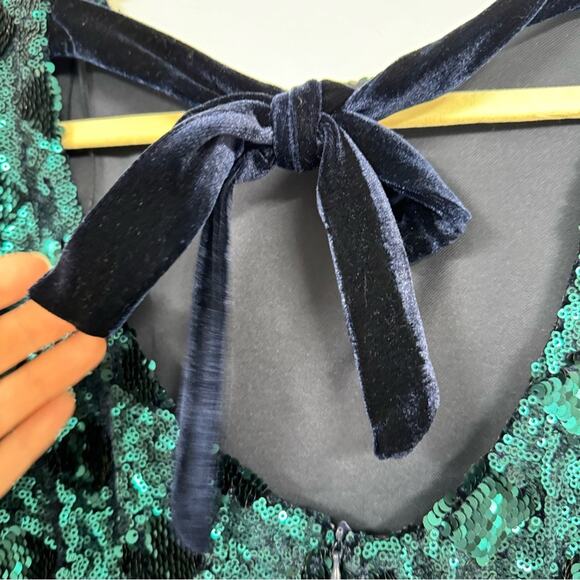 Zara Green Sequined Ruffled Sleeve Mini Dress Blogger Favorite XS - Picture 8 of 11